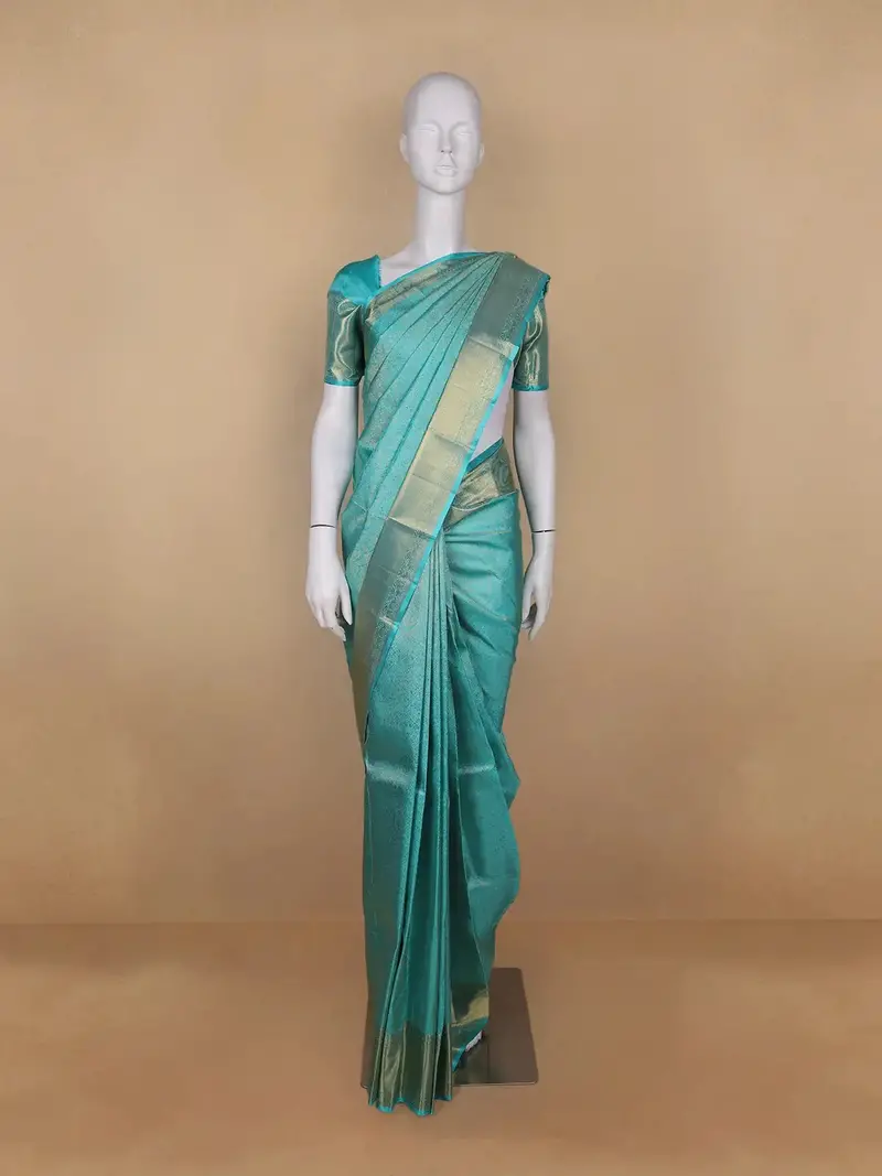Aqua Blue Floral Woven Pure Kanchipuram Silk Saree With Zari Border 2