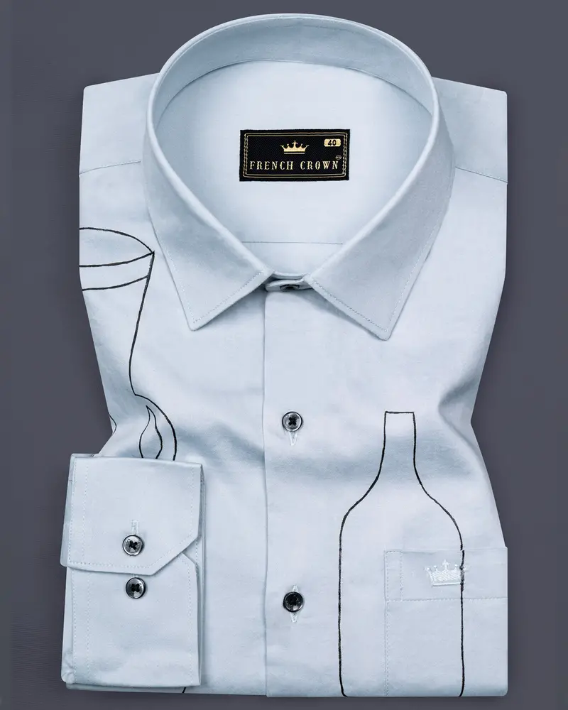 Aqua Blue Hand Painted Subtle Sheen Super Soft Premium Cotton Designer Shirt 1