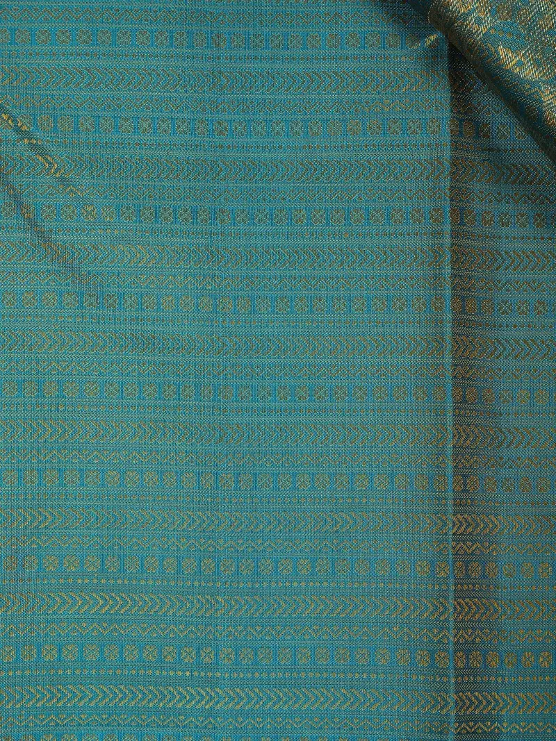 Aqua Blue Paisley And Floral Motif Pure Kanchipuram Silk Saree 2