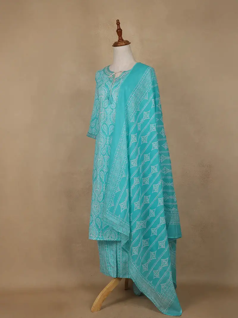 Aqua Blue Paisley Designed Cotton Salwar Suit 3