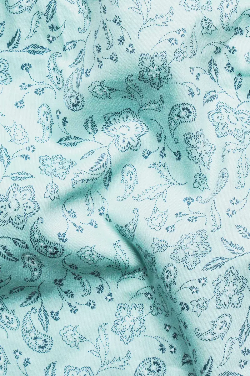 Aqua Blue Paisley Printed Subtle Sheen Super Soft Premium Cotton Shirt 2