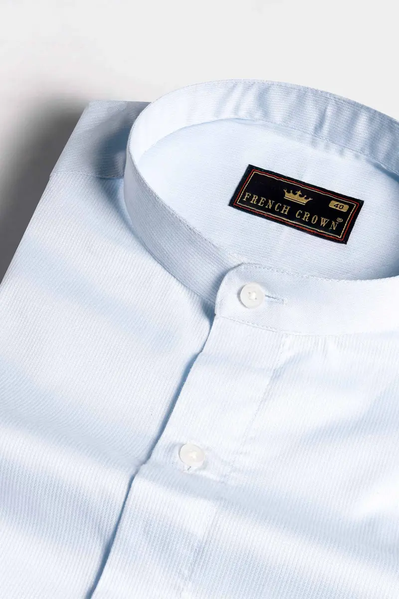 Aqua Blue Pinstriped Dobby Textured Premium Giza Cotton Shirt 1