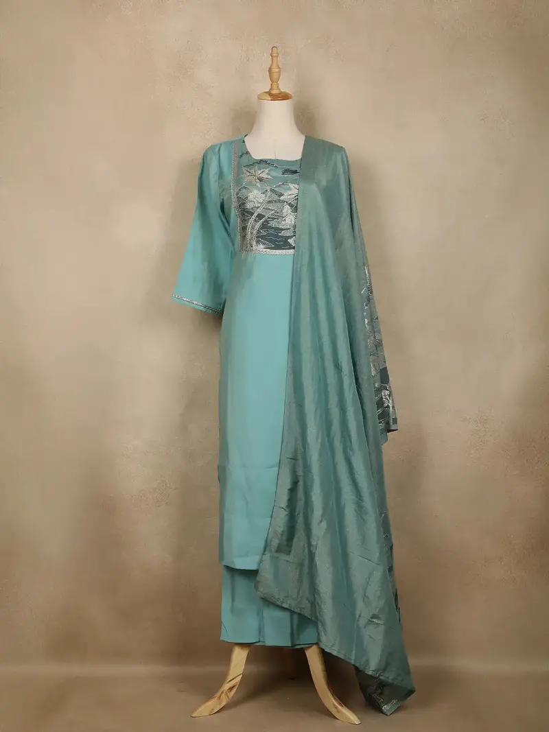 Aqua Blue Solid Designed Georgette Salwar Suit 1