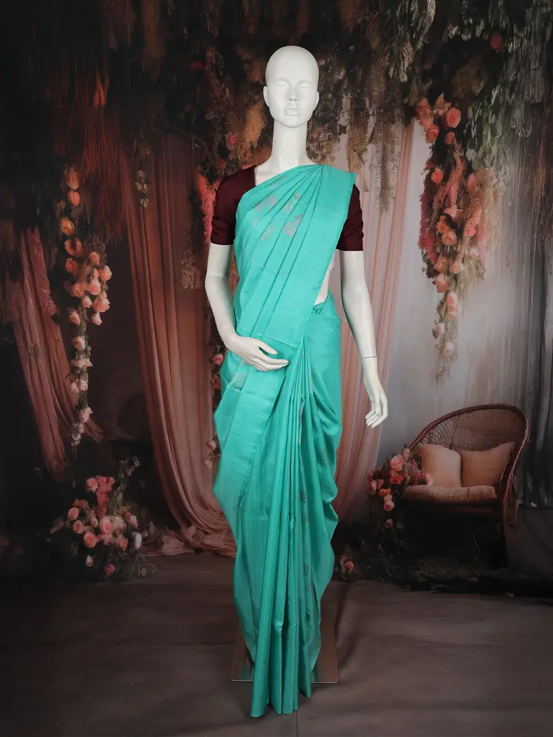 Aqua Blue Striped Zari Woven Design Pure Kanchipuram Silk Saree 1