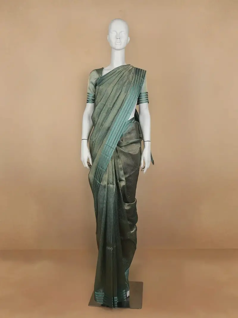 Aqua Blue Stripes Designed Organza Designer Saree 1