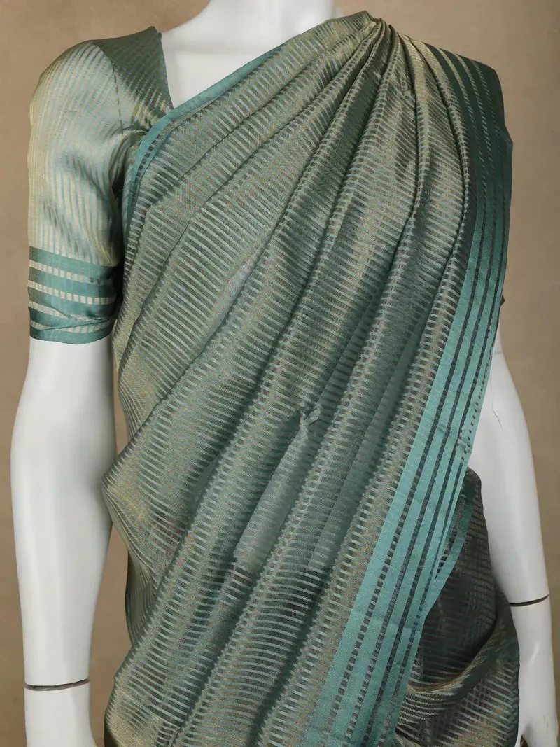 Aqua Blue Stripes Designed Organza Designer Saree 2