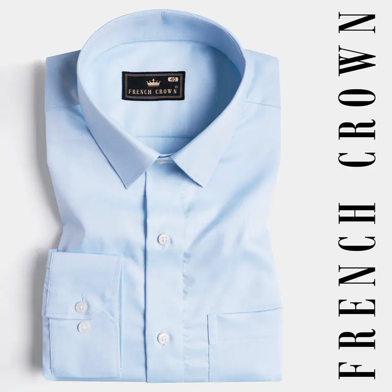 Aqua Blue Twill Premium Cotton Shirt 4