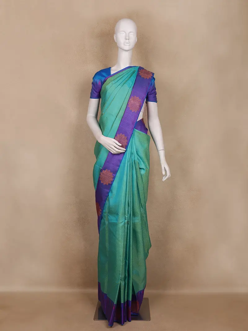 Aqua Green Brocade Woven Design Pure Kanchipuram Silk Saree 1