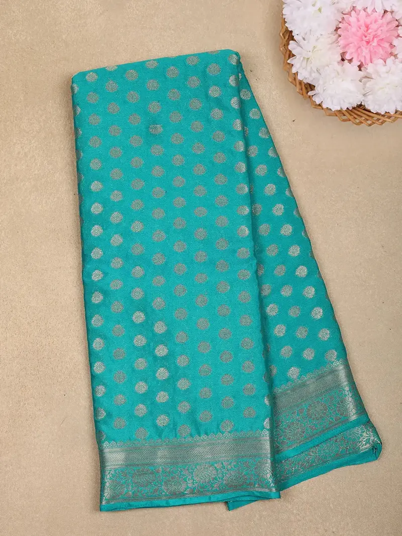 Aqua Green Butta Design Chiffon Saree 1