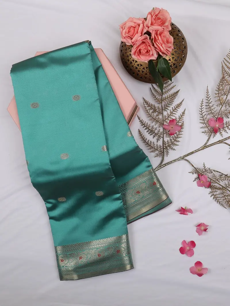 Aqua Green Butta Woven Design Soft Silk Saree 1