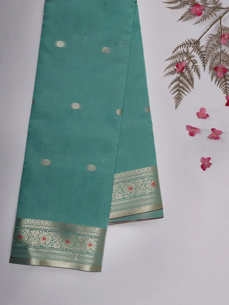 Aqua Green Butta Woven Design Soft Silk Saree 2