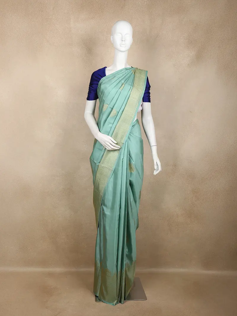 Aqua Green Butta Woven Pure Kanchipuram Silk Saree 1