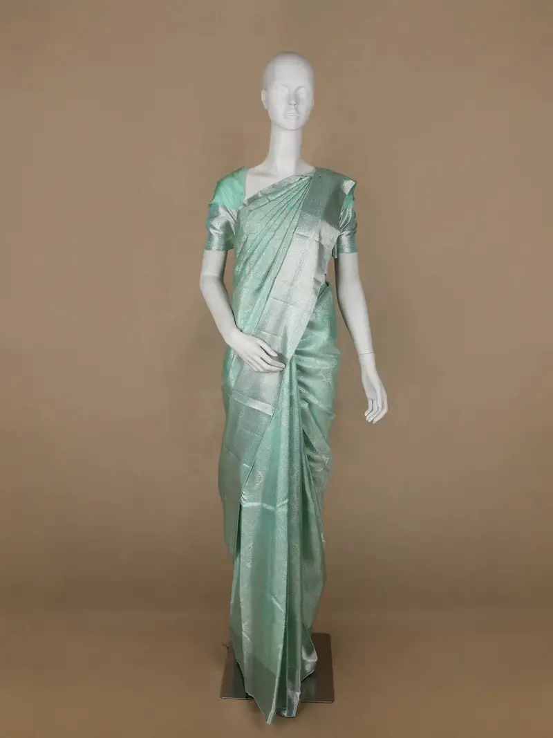 Aqua Green Floral Woven Pure Kanchipuram Silk Saree 1