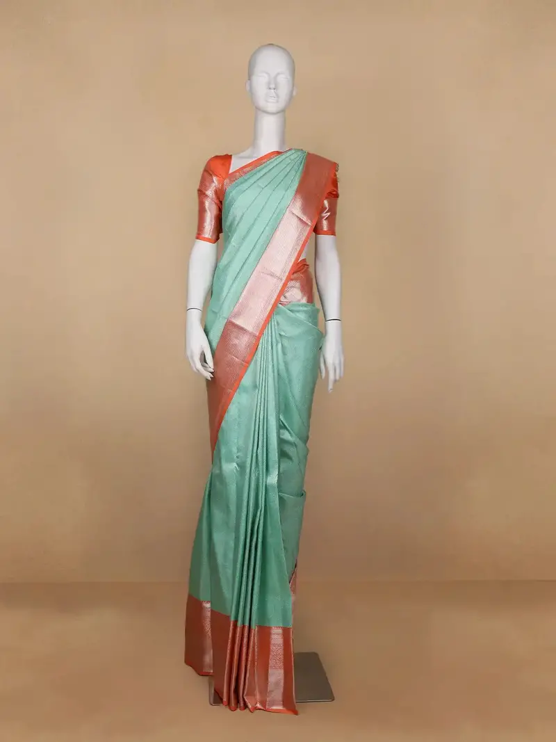 Aqua Green Floral Woven Pure Kanchipuram Silk Saree 1