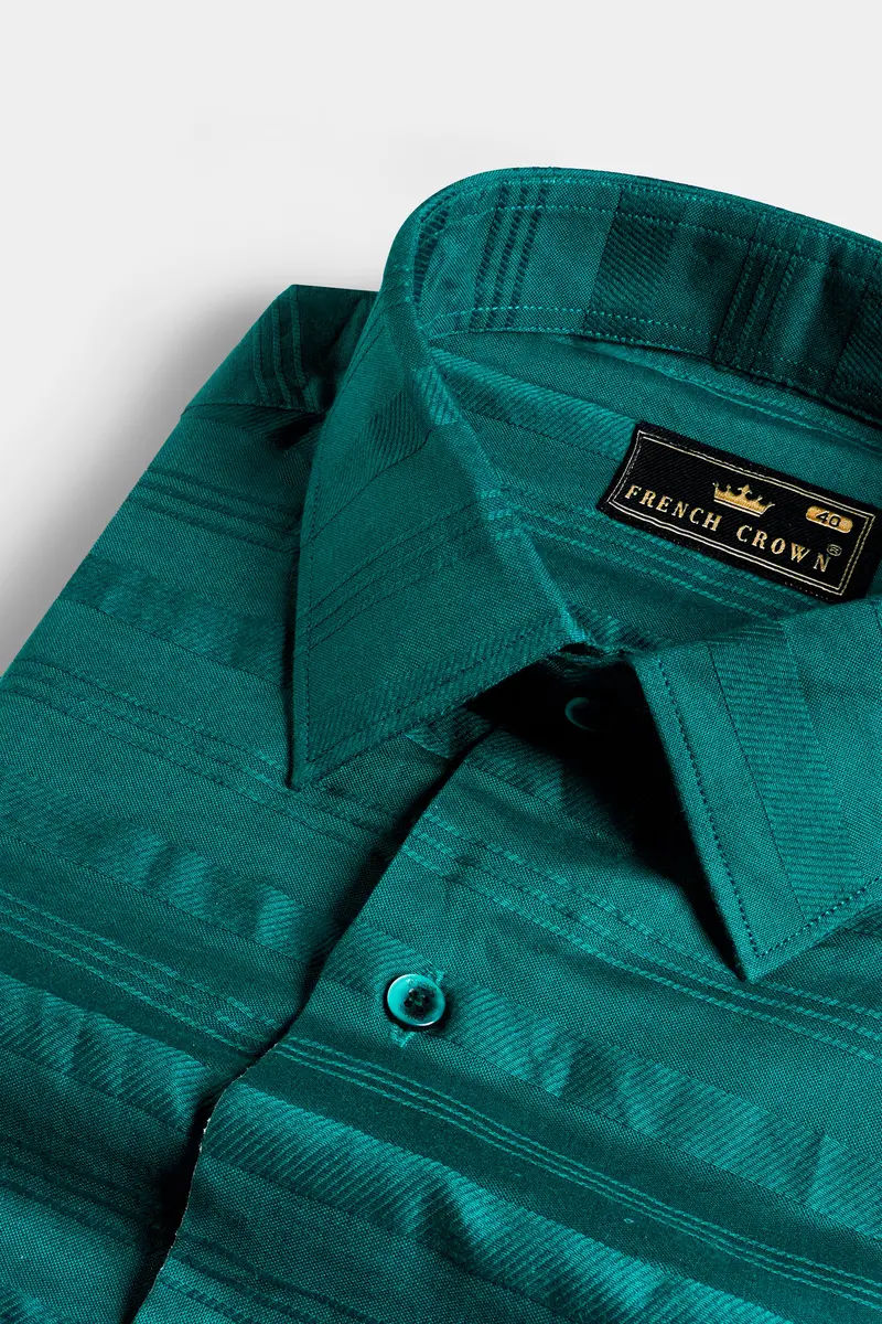 Aqua Green Striped Dobby Textured Premium Giza Cotton Shirt 1