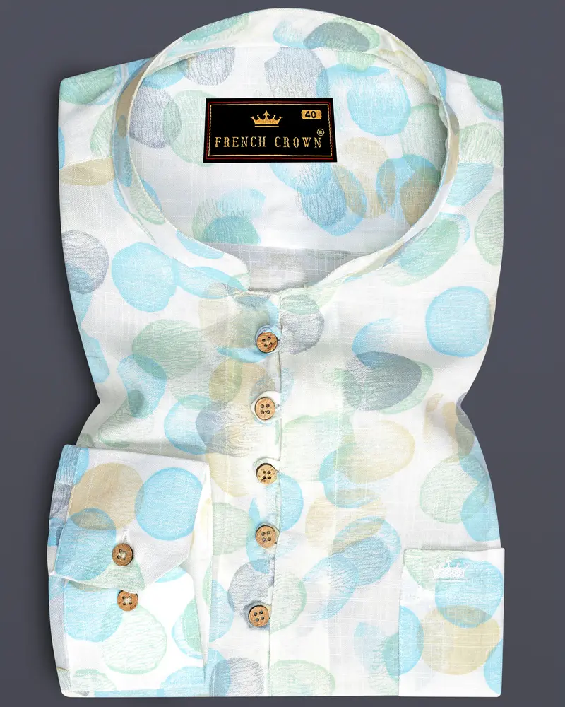 Aqua Island Blue And Surf Crest Green Polka Dots Premium Tencel Kurta Shirt 1