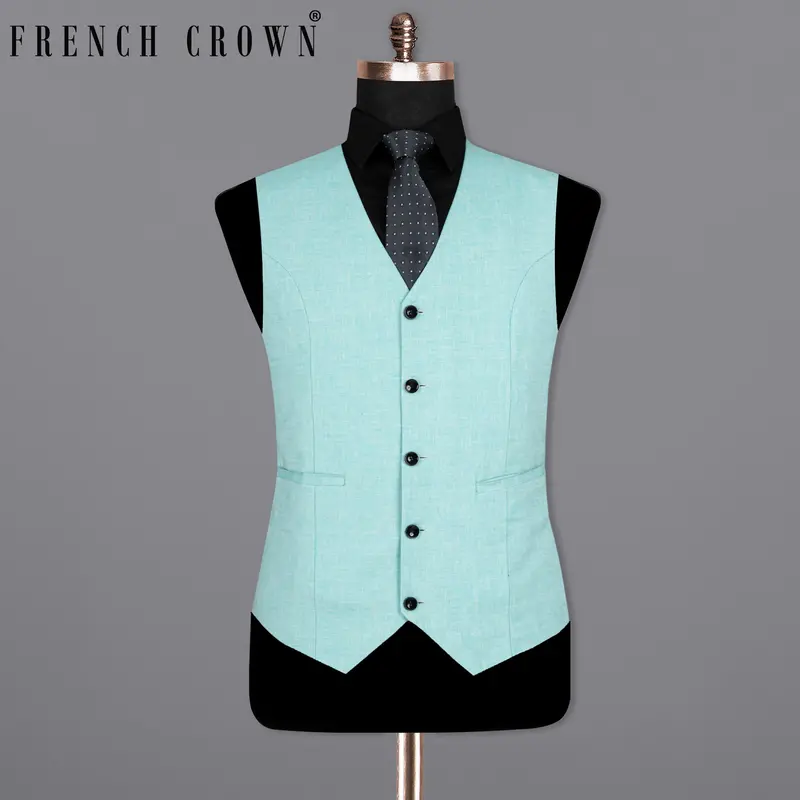 Aqua Island Blue Luxurious Linen Waistcoat 1