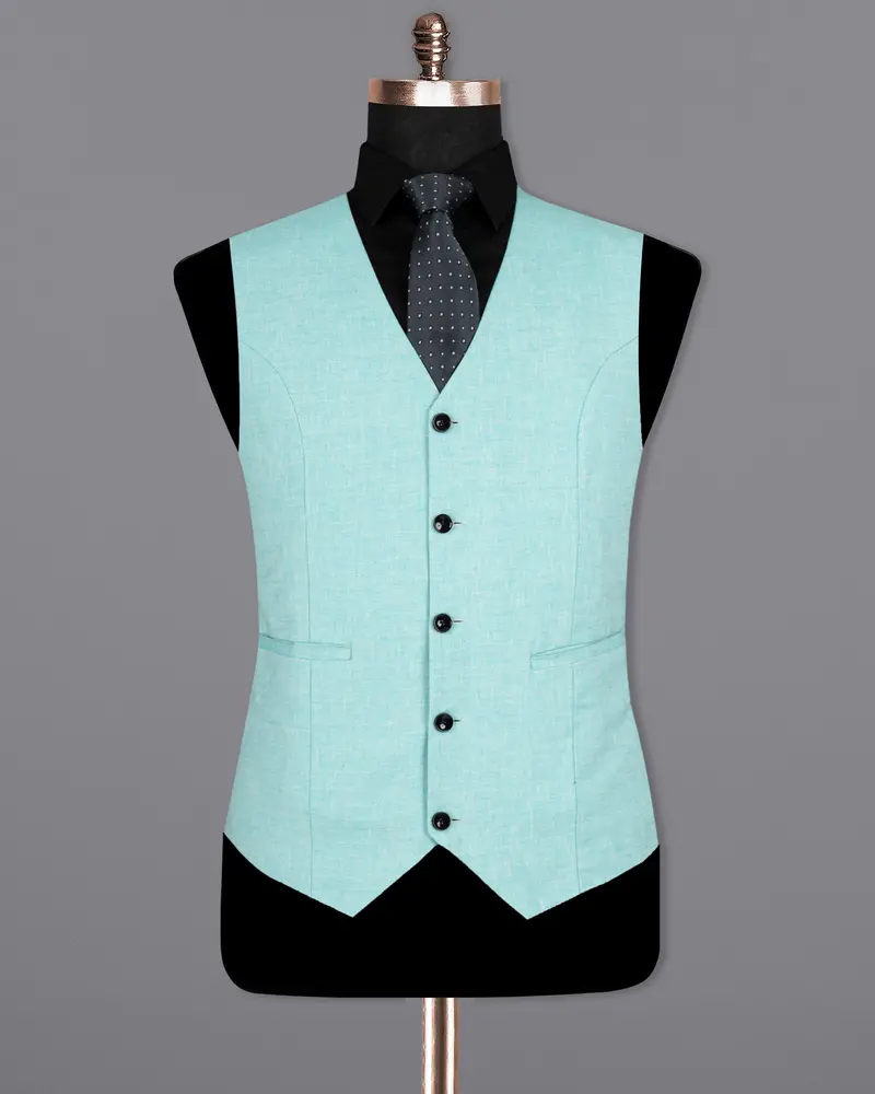 Aqua Island Blue Luxurious Linen Waistcoat 2