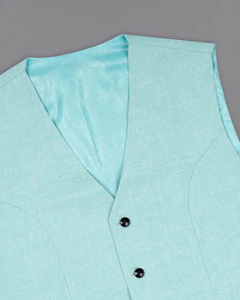 Aqua Island Blue Luxurious Linen Waistcoat 4