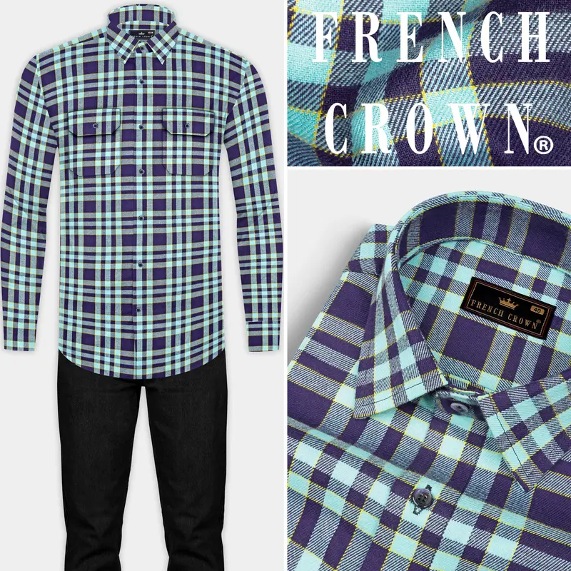 Aqua Island With Bleached Cedar Plaid Twill Overshirt/Shacket 10