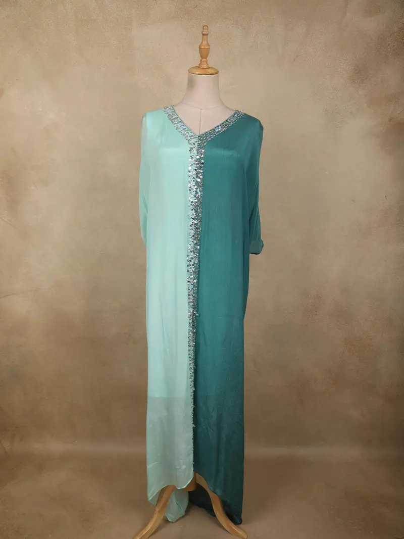 Aqua Ombre Sequins Embellished Design Georgette Kaftan Palazzo Suit 1