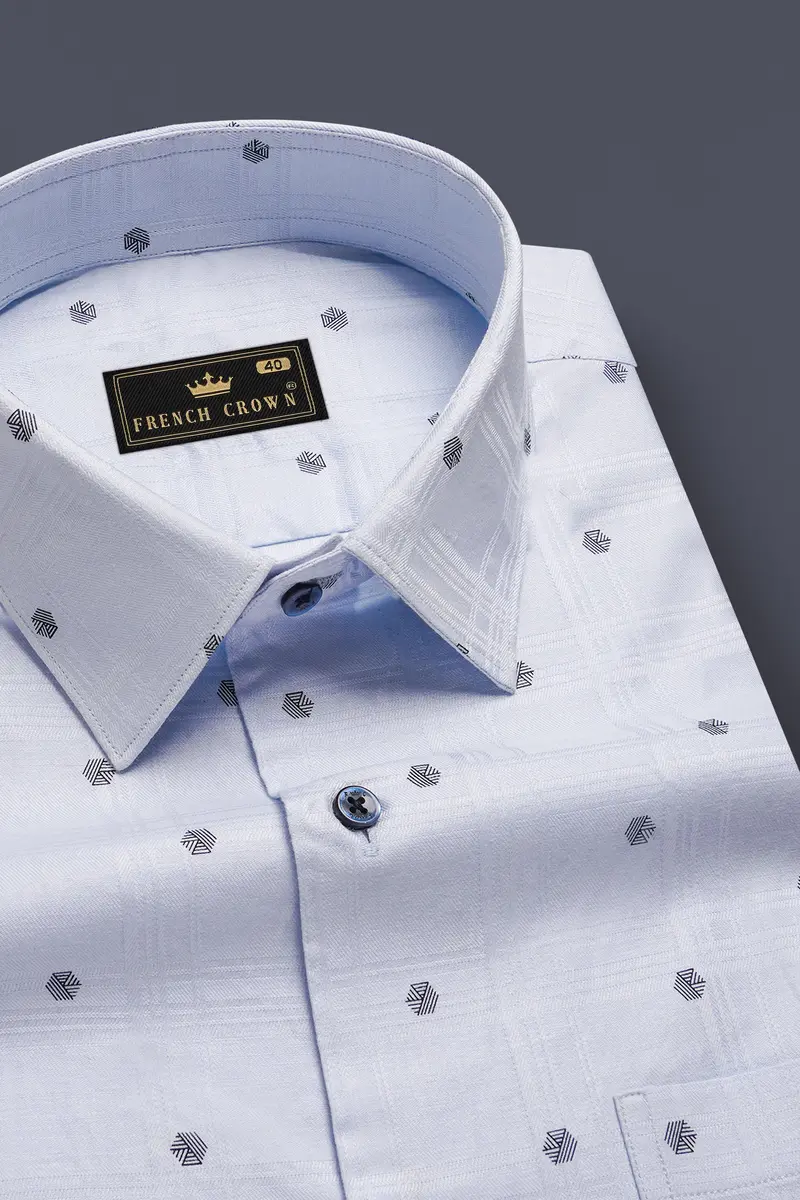 Aqua Wave-Tealish Blue Printed Dobby Textured Premium Giza Cotton Dress Shirt 1
