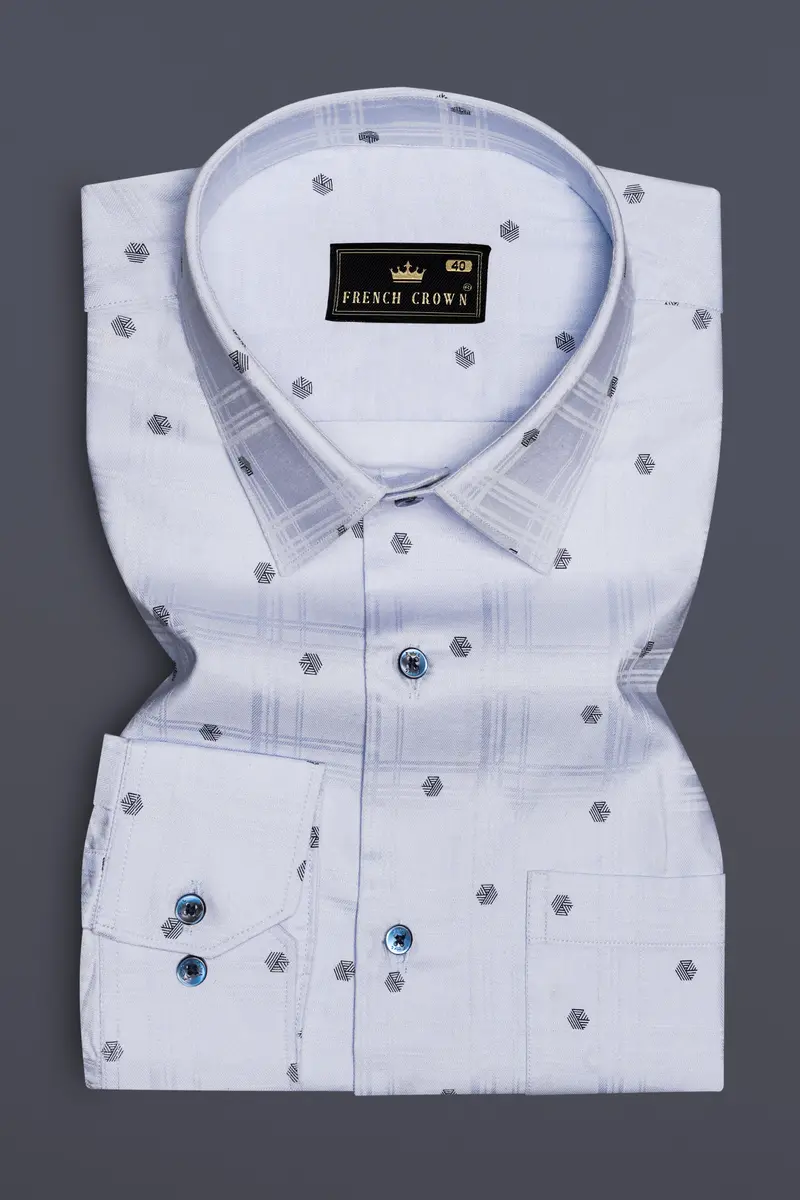 Aqua Wave-Tealish Blue Printed Dobby Textured Premium Giza Cotton Dress Shirt 3
