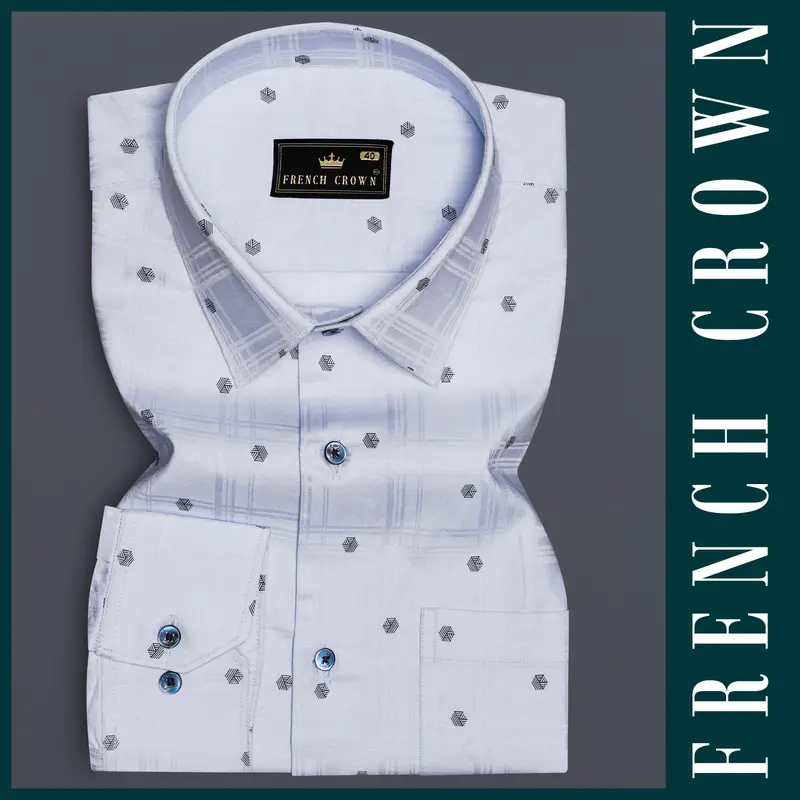 Aqua Wave-Tealish Blue Printed Dobby Textured Premium Giza Cotton Dress Shirt 6