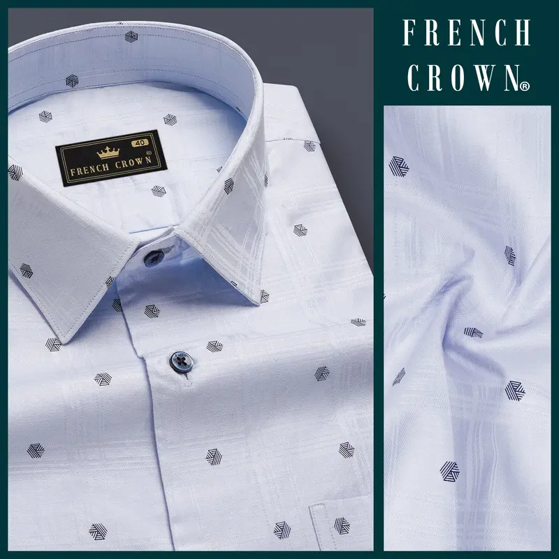 Aqua Wave-Tealish Blue Printed Dobby Textured Premium Giza Cotton Dress Shirt 9
