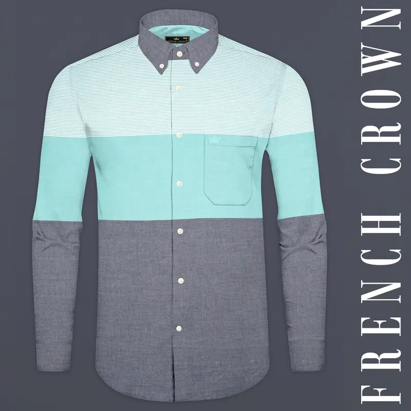 Aquamarine Blue With Gray And White Royal Oxford Shirt 1