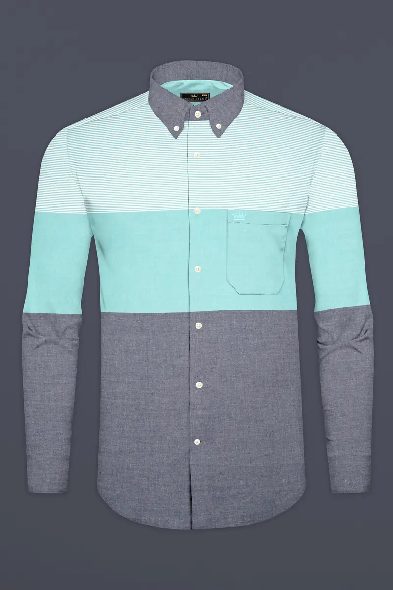 Aquamarine Blue With Gray And White Royal Oxford Shirt 2