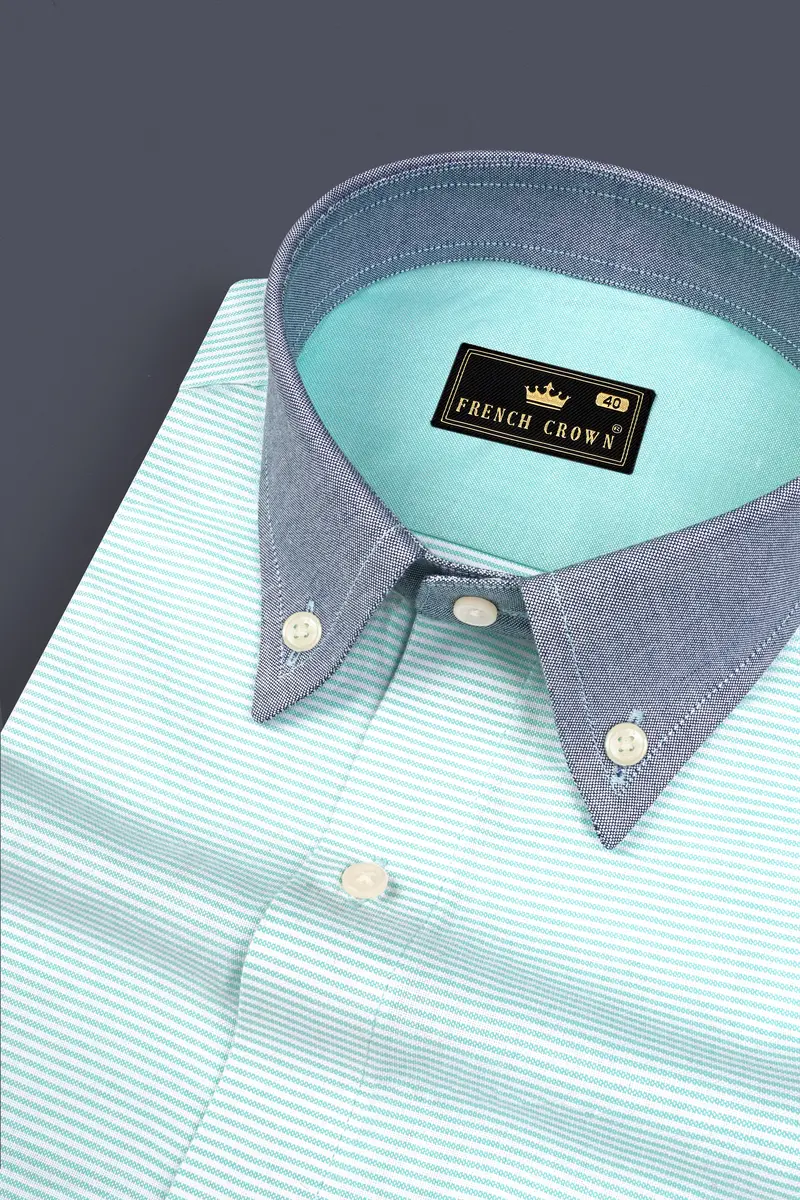 Aquamarine Blue With Gray And White Royal Oxford Shirt 4