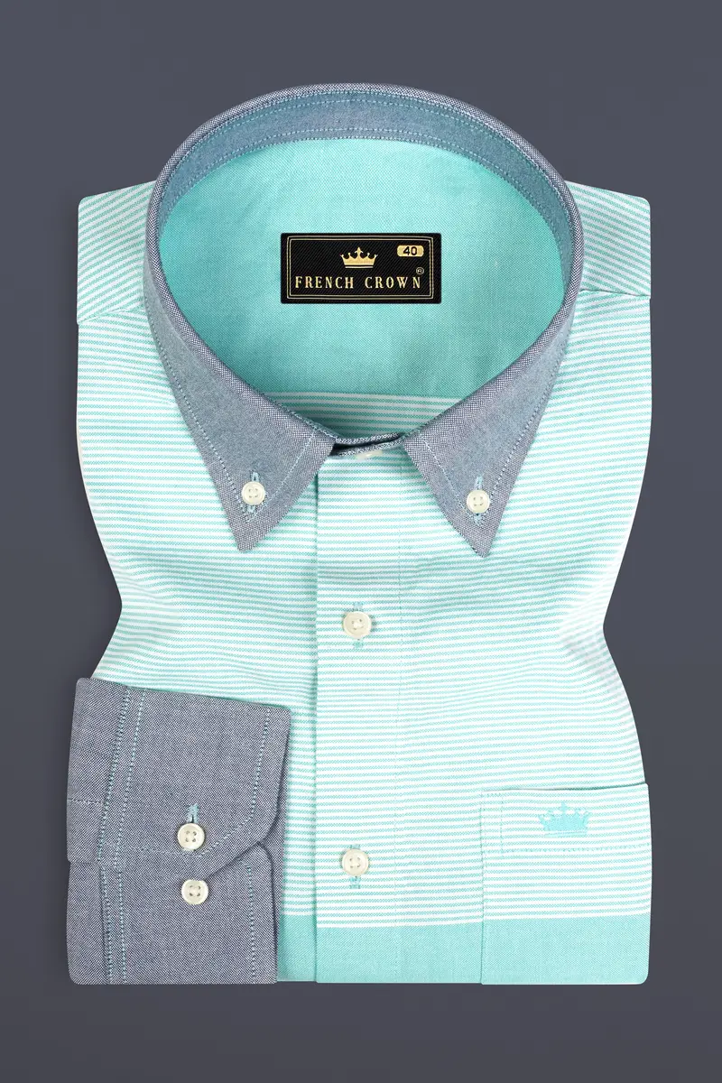 Aquamarine Blue With Gray And White Royal Oxford Shirt 5