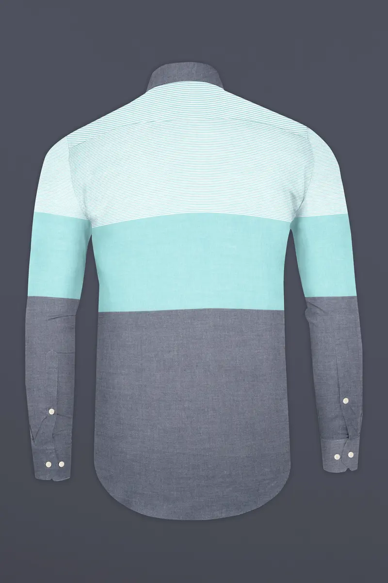 Aquamarine Blue With Gray And White Royal Oxford Shirt 6