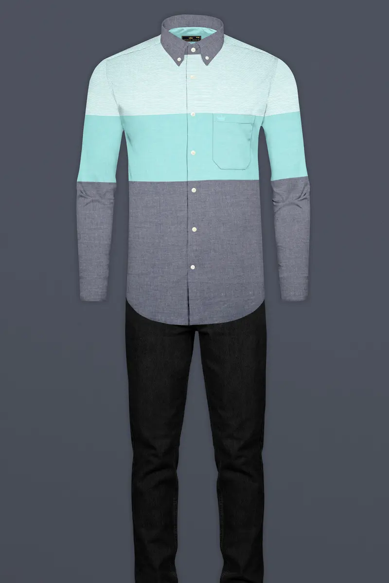 Aquamarine Blue With Gray And White Royal Oxford Shirt 7