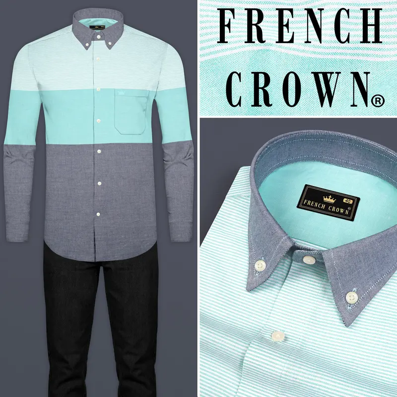 Aquamarine Blue With Gray And White Royal Oxford Shirt 8