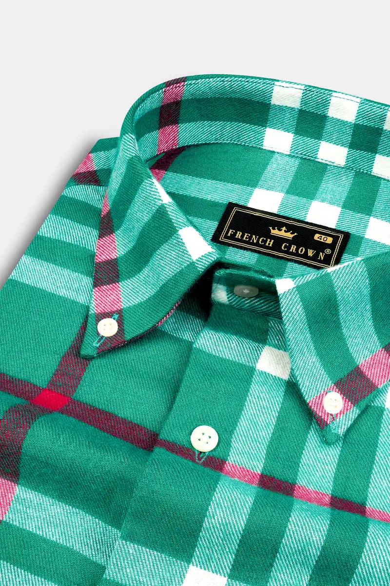 Aquamarine Green And Shiraz Red Plaid Flannel Shirt 1