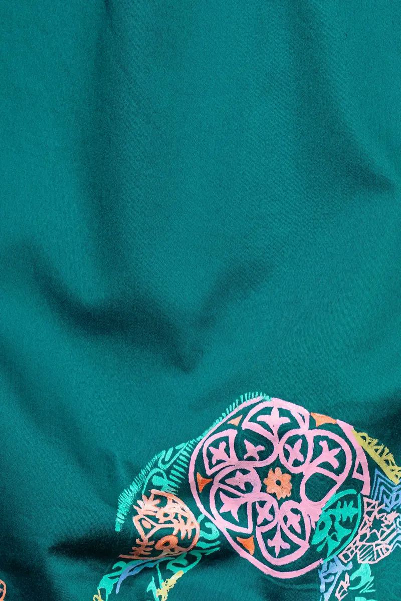 Aquamarine Green Camel Hand Painted Subtle Sheen Super Soft Premium Cotton Designer Kurta Set 3