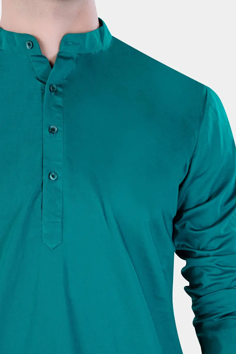 Aquamarine Green Camel Hand Painted Subtle Sheen Super Soft Premium Cotton Designer Kurta Set 5