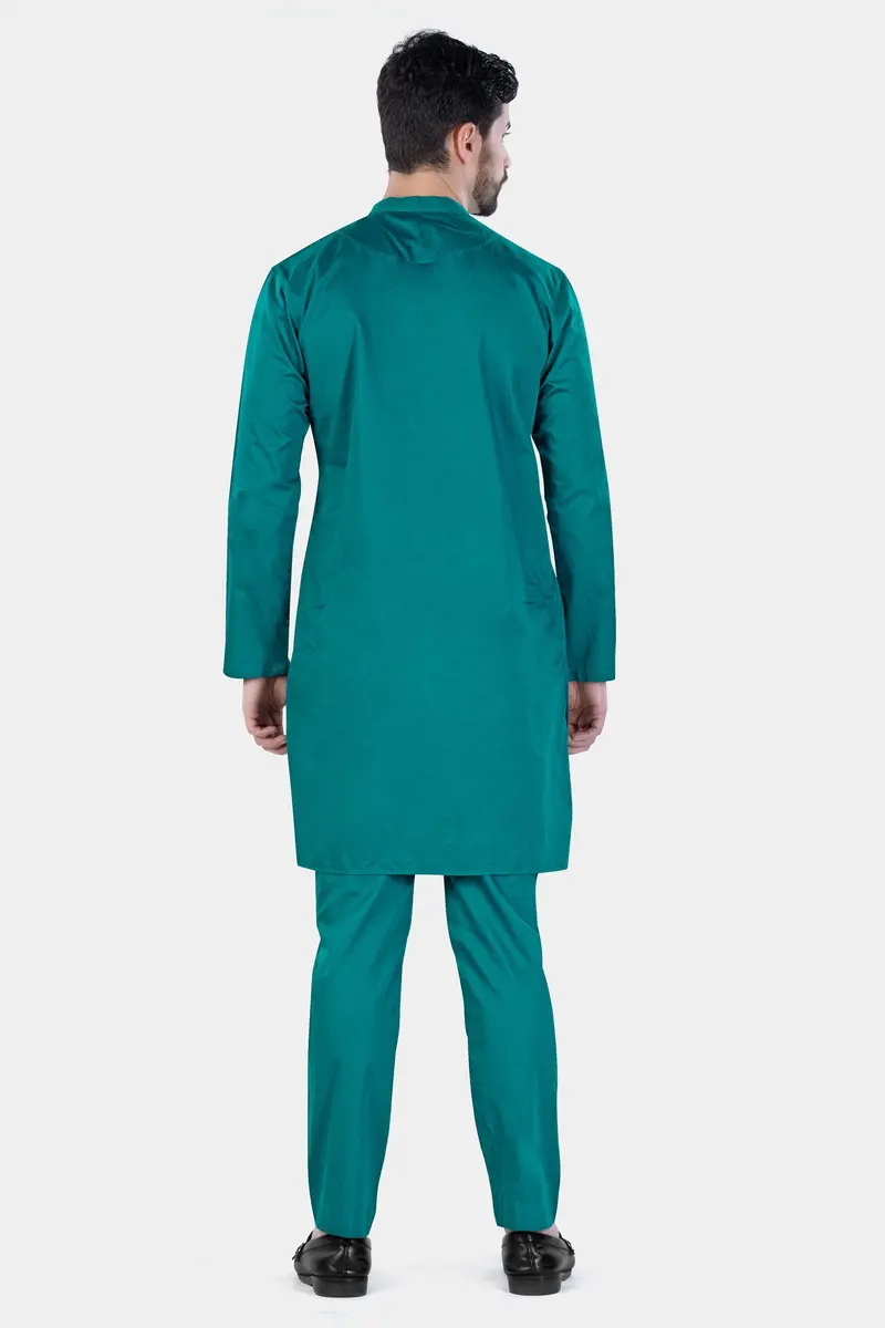 Aquamarine Green Camel Hand Painted Subtle Sheen Super Soft Premium Cotton Designer Kurta Set 9