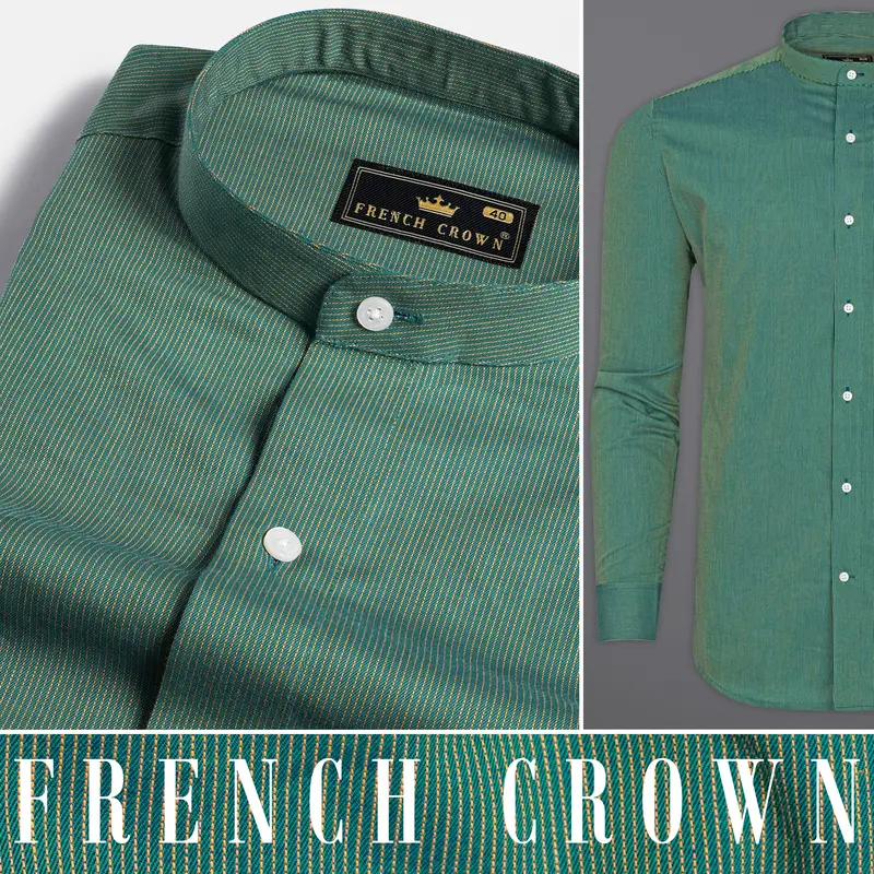 Aquamarine Green With Porche Yellow Two-Tone Jacquard Textured Premium Giza Cotton Shirt 10