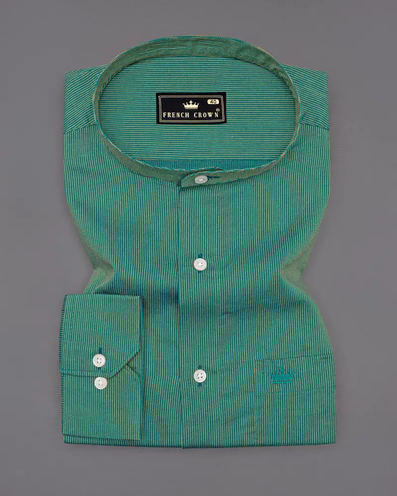 Aquamarine Green With Porche Yellow Two-Tone Jacquard Textured Premium Giza Cotton Shirt 3