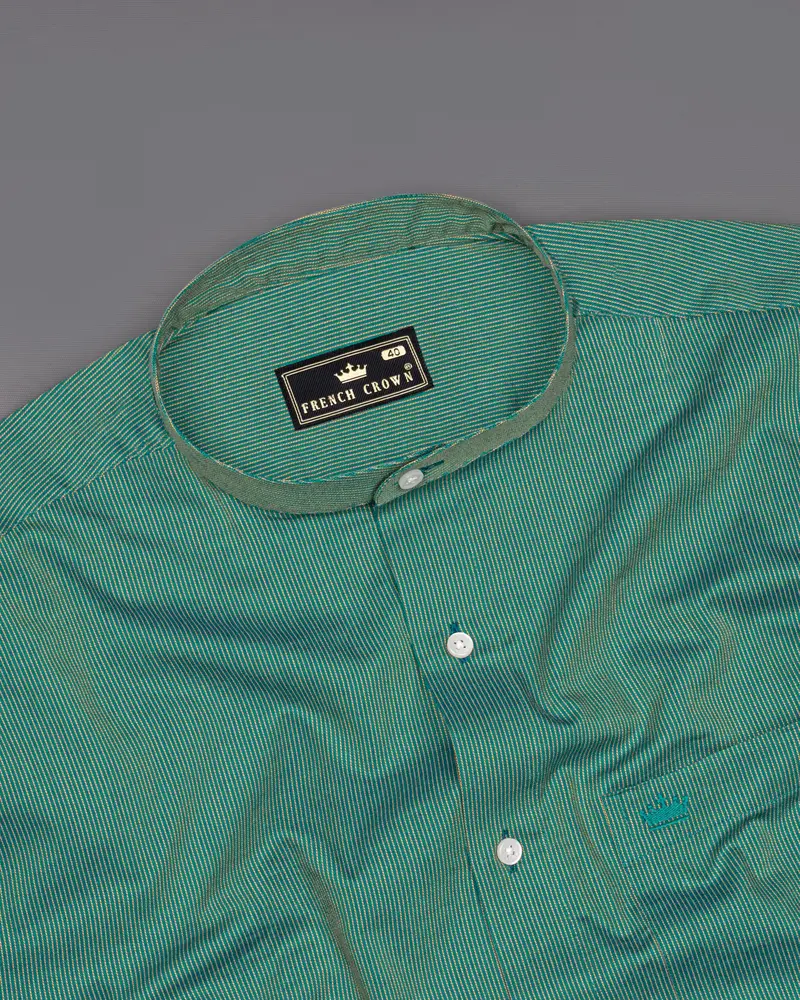 Aquamarine Green With Porche Yellow Two-Tone Jacquard Textured Premium Giza Cotton Shirt 4