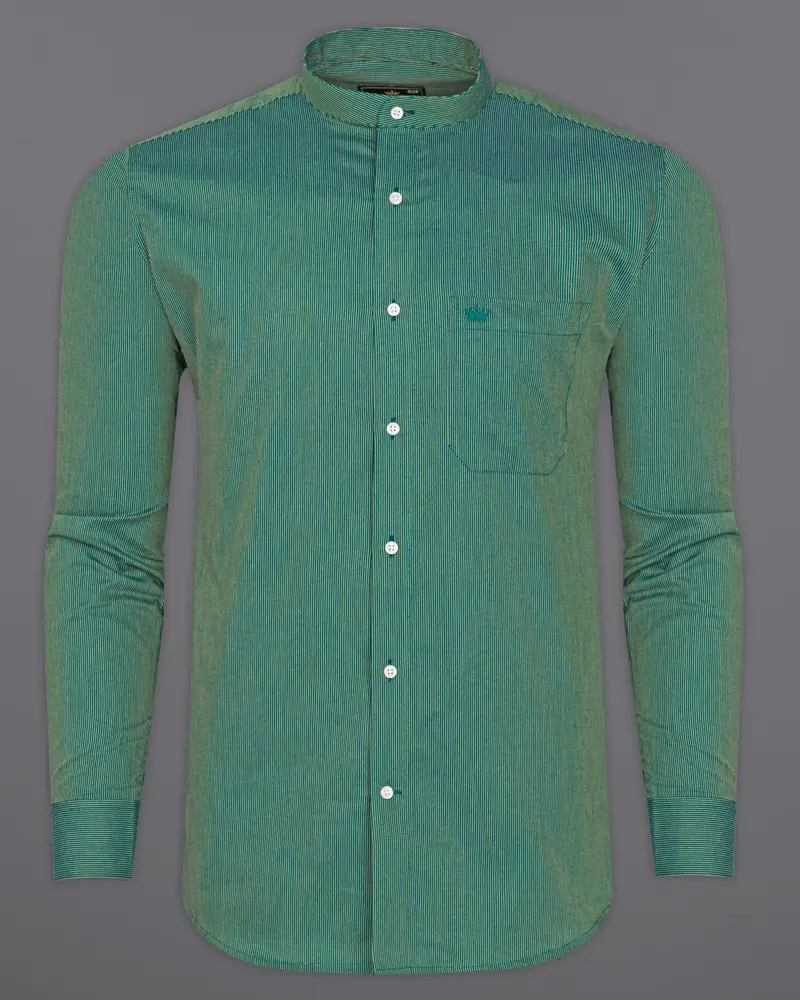 Aquamarine Green With Porche Yellow Two-Tone Jacquard Textured Premium Giza Cotton Shirt 5