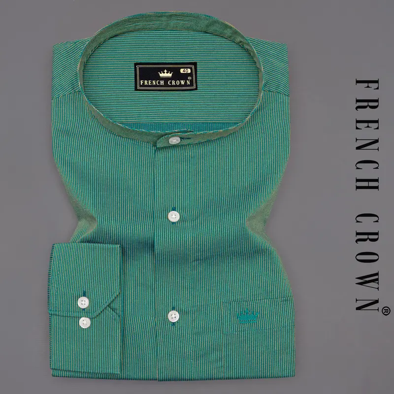 Aquamarine Green With Porche Yellow Two-Tone Jacquard Textured Premium Giza Cotton Shirt 7