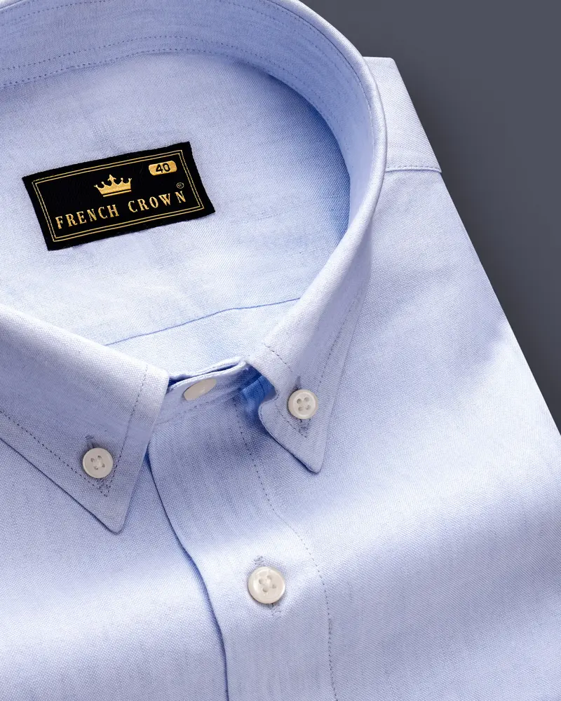 Aquatic-Tealish Blue Solid Luxurious Linen Dress Shirt 1