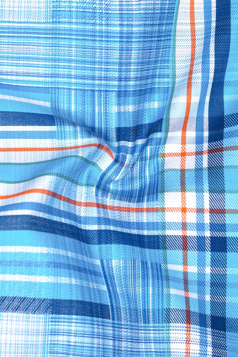 Aquilox-Picton Blue Plaid Dobby Textured Premium Giza Cotton Casual Shirt 3