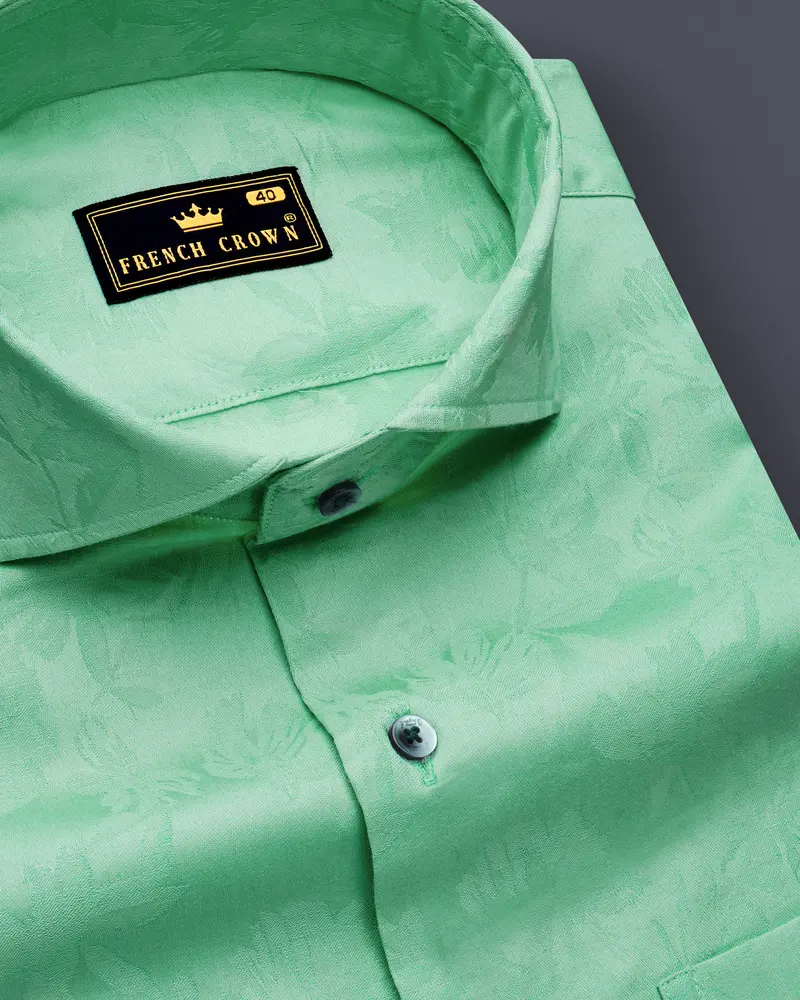 Aquilux-Acapulco Green Jacquard Textured Premium Cotton Dress Shirt 1