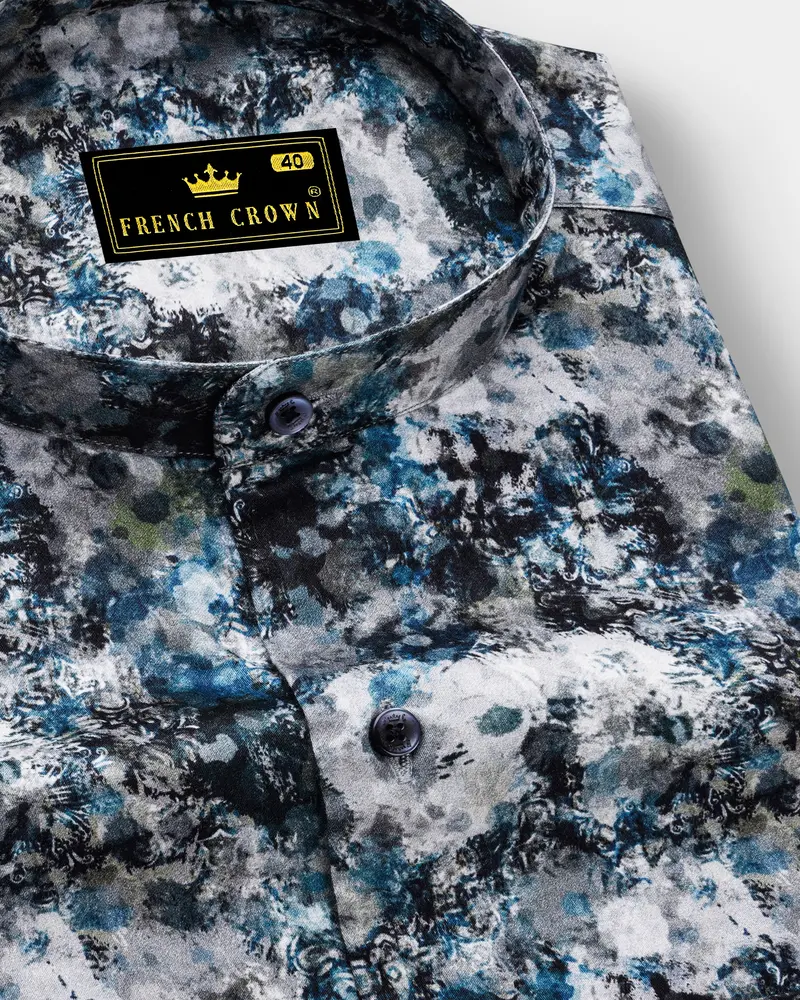 Aquivell-Dianne Blue And Bright White Aquarelle Storm Printed Super Soft Premium Cotton Semi Formal Shirt 1