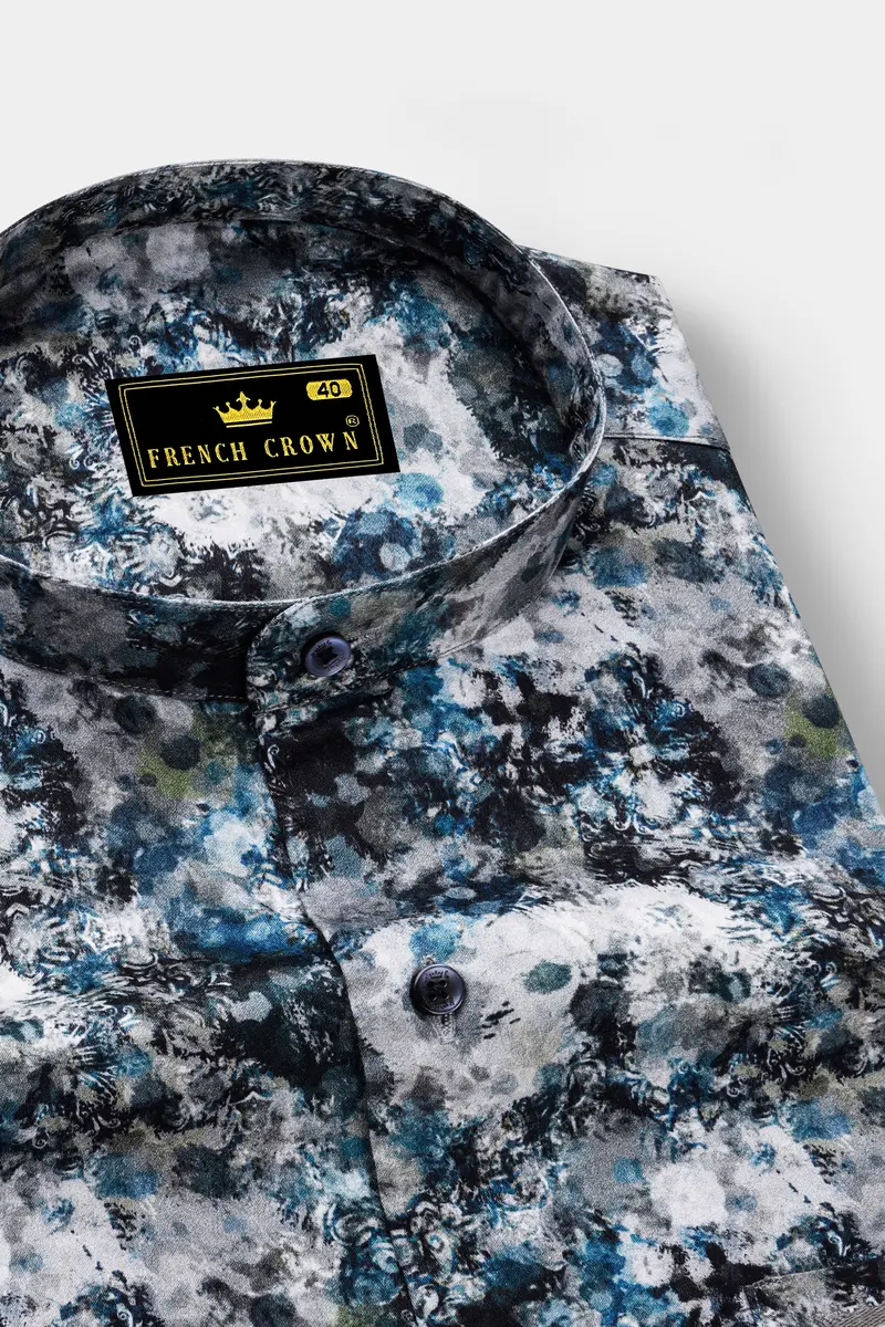 Aquivell-Dianne Blue And Bright White Aquarelle Storm Printed Super Soft Premium Cotton Semi Formal Shirt 2